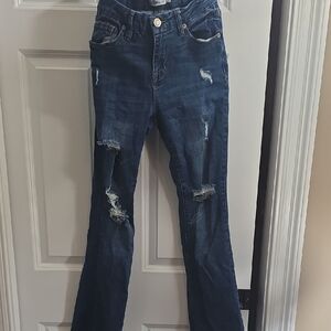 Rue21 Dark Blue Distressed Flare Jeans